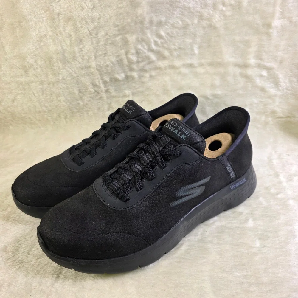 Skechers GoWalk Slip-ins Flex Smooth Motion Black Wide Sneakers Mens 12 WIDE NEW